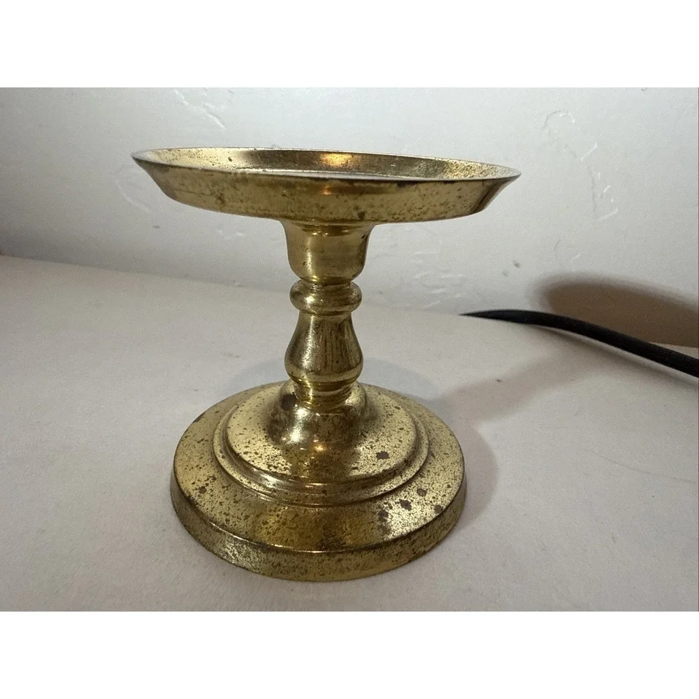 Vintage Brass Piller Candle Holder Hallmark Made In Hong Kong Tarnished‎ Gold